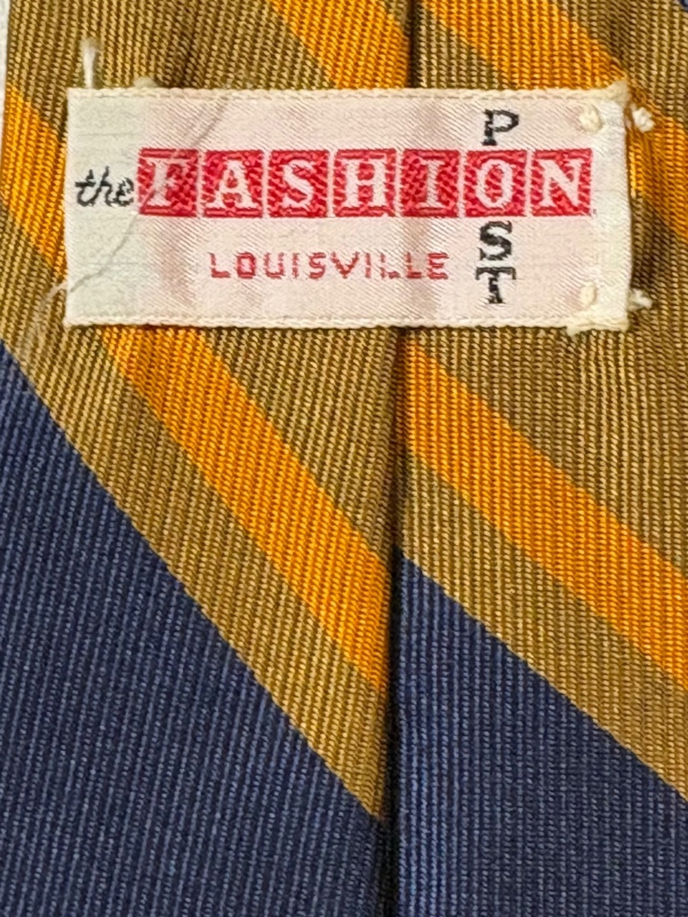 Vintage The Fashion Post Louisville Striped Silk Tie Navy Gold